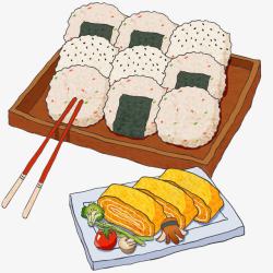 盘里的鸡蛋卷手绘日式饭团高清图片