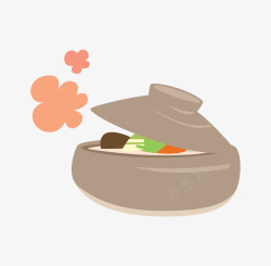 美食手绘图砂锅里的汤手绘图高清图片