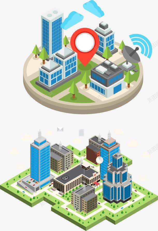 手绘立体城市png免抠素材_88icon https://88icon.com WIFI 信号 坐标 城市 定位 建筑 手绘 楼盘 覆盖范围