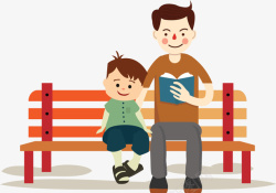公园里跟儿子看书的人矢量图素材