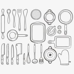 厨房烘焙工具线条手绘厨房工具高清图片