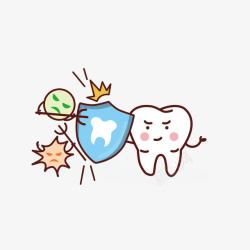 卡通手拿盾牌抵御细菌的牙齿素材