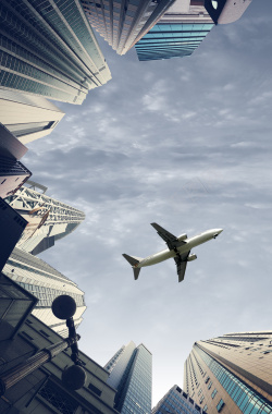 商业科技高楼大厦飞机印刷背景背景