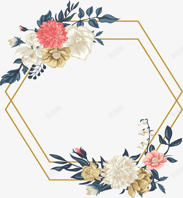 美丽花丛多边形边框png免抠素材_88icon https://88icon.com 几何线条 多边形 矢量png 精美花丛 美图边框 花丛 花丛边框