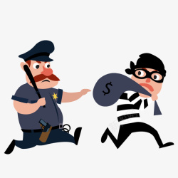 偷窃人物卡通手绘警察抓小偷高清图片