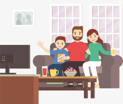 三口之家全家福开心一家人一起看电视矢量图高清图片