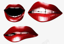 烈焰红唇三种不同的唇部表情素材