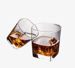威士忌酒两只玻璃酒杯高清图片