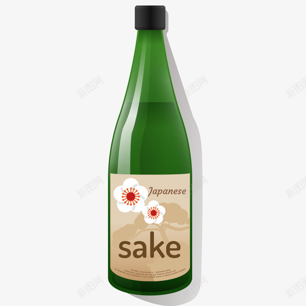 扁平化日式清酒png免抠素材_88icon https://88icon.com 喝的 扁平化 日式菜单 日本清酒 樱花 绿色 酒瓶 饮料