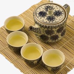 竹编茶垫青花瓷茶具禅文化茶文化素材