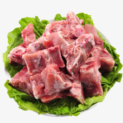 猪嵴骨碟子里的生菜和猪脊骨高清图片