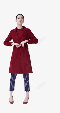 高贵大衣女士深红色衣服女装素材
