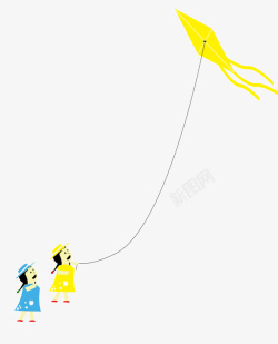 风筝节卡通两个少女放风筝高清图片
