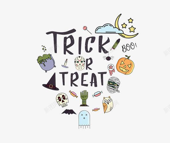 trickortreatpng免抠素材_88icon https://88icon.com 万圣节 南瓜 卡片封面 女巫帽子 海报封面 猫头鹰 骷髅