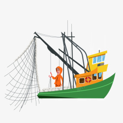划船船卡通手绘渔民撒网案矢量图高清图片