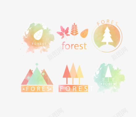 森林手绘彩色树木图标矢量图图标