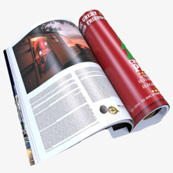 红色页面摊开翻页时尚杂志书素材