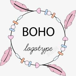卡通波西米亚风格粉色羽毛装饰圆圈LOGO图标高清图片