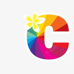 创意线条字母C花朵彩色C字母高清图片