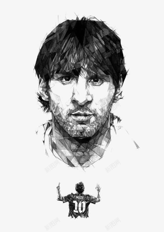 足球队员png免抠素材_88icon https://88icon.com 梅西 球星 素描人物 足球先生 运动员 黑白人物画