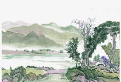 品茶图中国风山水画背景高清图片