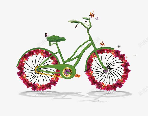 花朵自行车png免抠素材_88icon https://88icon.com 旅行海报设计素材 春天海报 自行车
