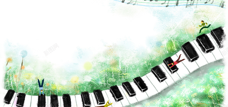 手绘钢琴键盘插画背景背景