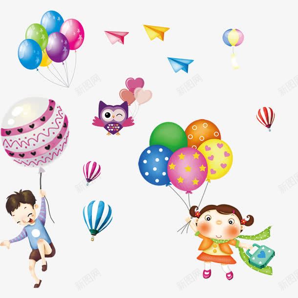 卡通小孩子玩气球png免抠素材_88icon https://88icon.com 气球 气球孩子 气球小女孩 气球小男孩 氢气球 热气球 猫头鹰气球 飞机