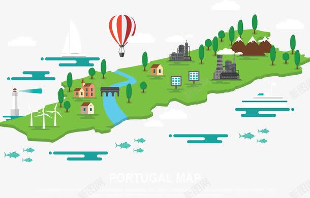 特色村庄png免抠素材_88icon https://88icon.com 卡通 大风车 房屋 村庄 松树 热气球 特色 绿色