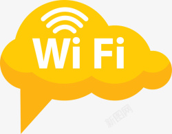 移动网络信号黄色wifi云朵标签高清图片