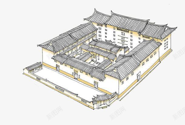 中国风客家建筑鸟瞰图png免抠素材_88icon https://88icon.com 中国文化 中国风 客家建筑 少数名族 建筑图 手绘