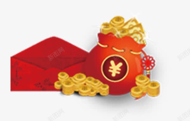 红包金币png免抠素材_88icon https://88icon.com 中国风 财富 钱袋