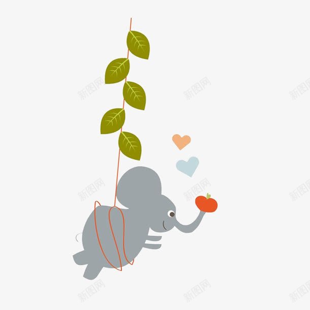 被吊起的大象欢快的玩耍png免抠素材_88icon https://88icon.com 卡通 可爱 吊起 大象 手绘 树叶 爱心 简约 苹果