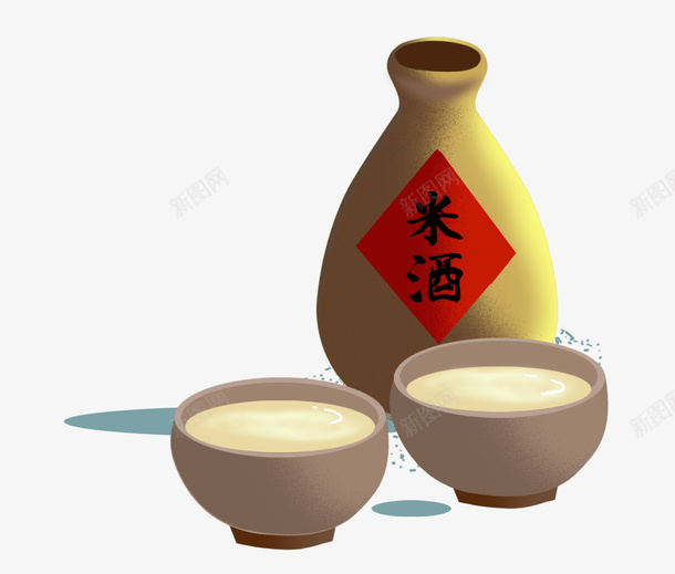 卡通米酒psd免抠素材_88icon https://88icon.com PNG图 PNG图下载 创意卡通 卡通 卡通插图 插图 白露 米酒 酒瓶 酒碗