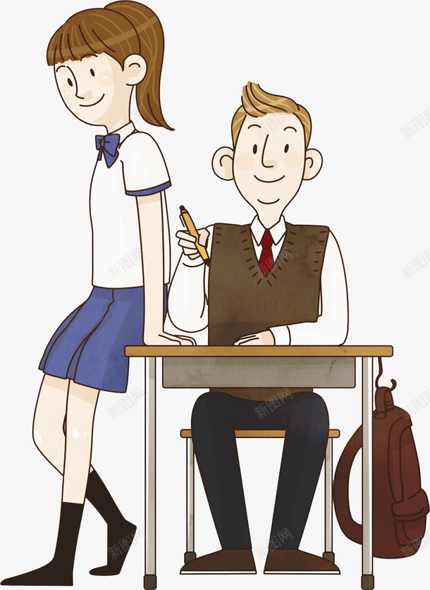 坐在课桌的女孩png免抠素材_88icon https://88icon.com 书包 可爱 女孩 学生 插图 漂亮的 男孩 课桌