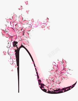 穿高跟鞋的美女花装饰着鞋子高清图片
