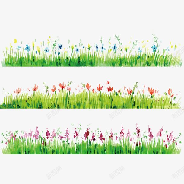 水彩草边界与盛开的花朵png免抠素材_88icon https://88icon.com 手绘 水彩 自然 花朵 草丛 风景