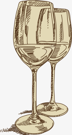 两个酒杯手绘速写红酒葡萄酒素材
