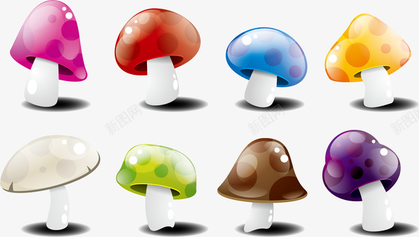 五彩碎花元素五彩小蘑菇矢量图图标图标