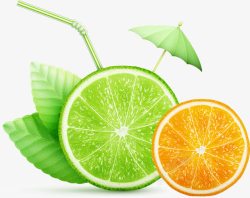 绿柠檬水果绿叶太阳伞矢量图高清图片