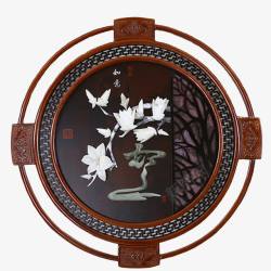棕色中式镂空圆形窗古典韵味圆形格子窗装饰高清图片