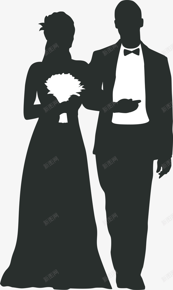 黑色扁平婚礼新人png免抠素材_88icon https://88icon.com LOVE couple 婚礼新人 新人剪影 浪漫 爱情 结婚 西式婚礼