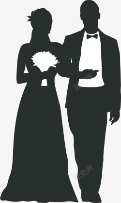 西式婚礼浪漫黑色扁平婚礼新人高清图片