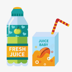 一瓶鲜果汁和一盒婴儿果汁矢量图素材