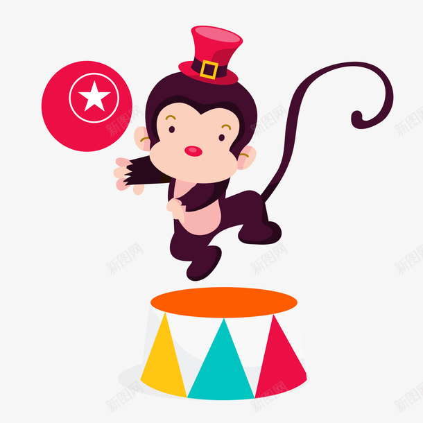 卡通马戏团的小猴子矢量图ai免抠素材_88icon https://88icon.com 动物设计 卡通 小猴子 彩色 水彩 矢量图 马戏团