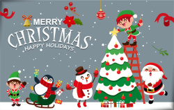 圣诞节卡通人物圣诞节圣诞树卡通祝福卡片矢量图高清图片