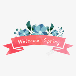 春天丝带春天蓝色花卉装饰矢量图高清图片