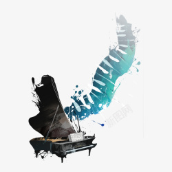 钢琴音乐节卡通黑色水彩钢琴矢量图高清图片