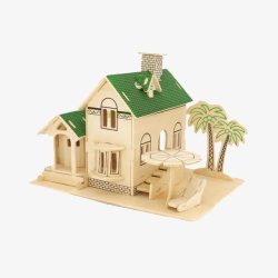 手工制作房子别墅模型木质立体房子拼插建筑模型高清图片