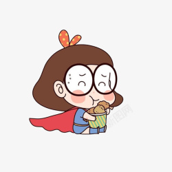 可爱拉通卡通抱着炸鸡桶吃的可爱女超人素高清图片